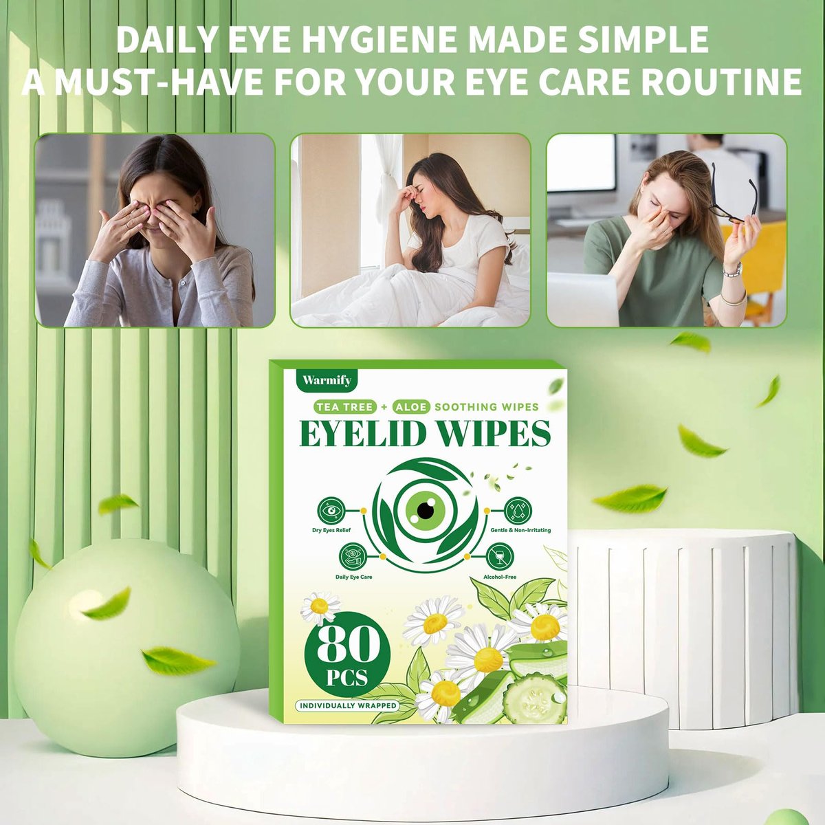 80 Pcs Eyelid Wipes with Tea Tree Oil, Individually Wrapped Eye Lid Cleansing Wipes for Sensitive Eyes, Alcohol-Free Daily Eyelid Cleanser & Gentle Eye Care - görsel 13
