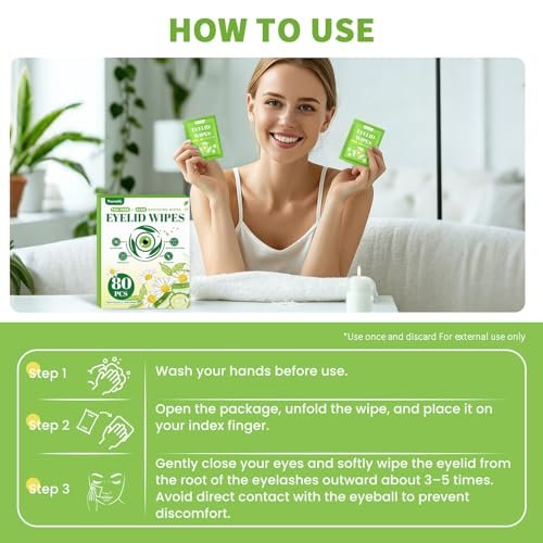80 Pcs Eyelid Wipes with Tea Tree Oil, Individually Wrapped Eye Lid Cleansing Wipes for Sensitive Eyes, Alcohol-Free Daily Eyelid Cleanser & Gentle Eye Care - görsel 12