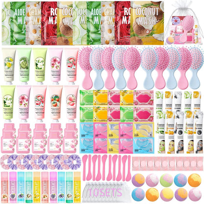 130 Pcs Spa Party Supplies for Women – Face Masks, Hand Cream, Lip Balm, & More – Pink Sleepover Birthday Favor Kit Avelisse