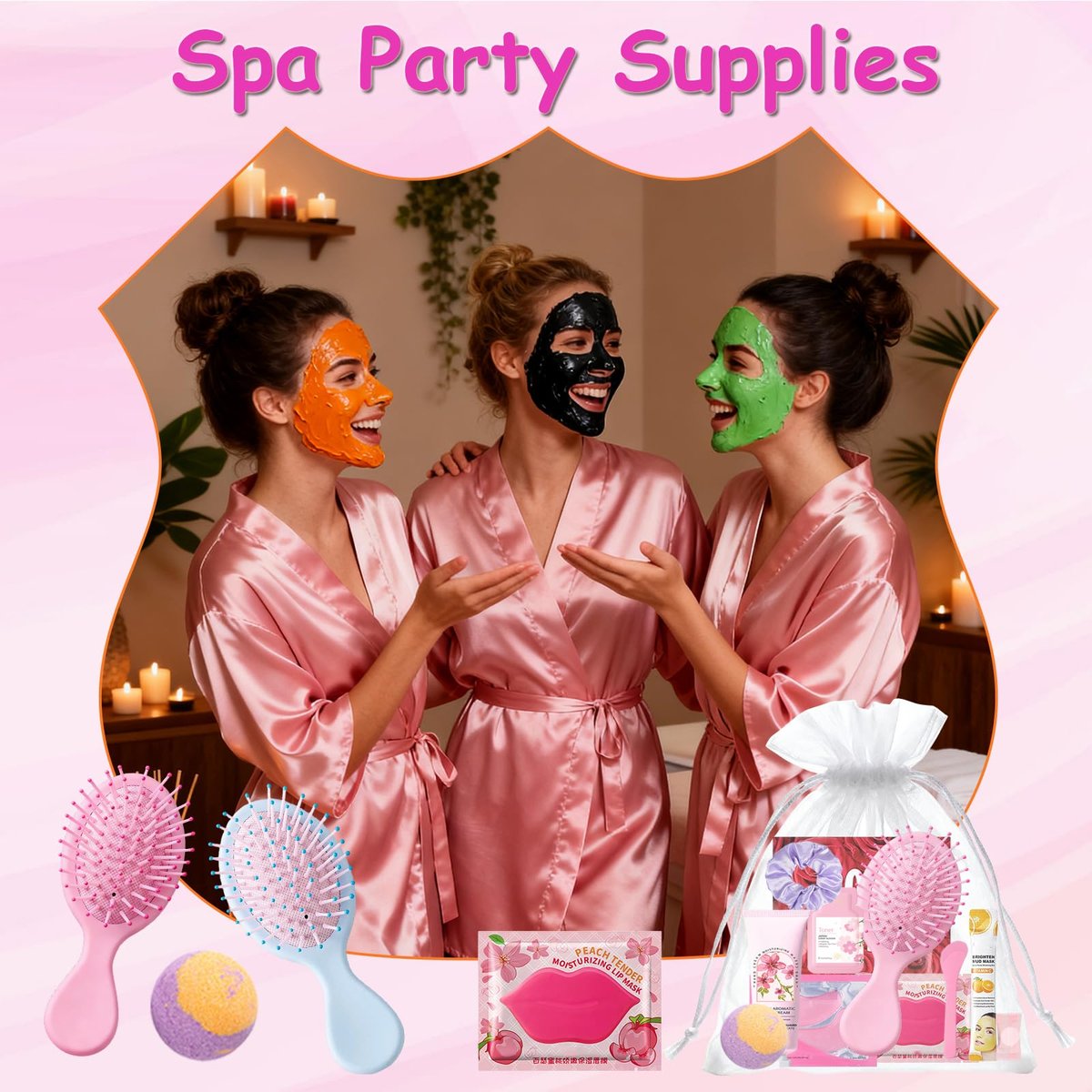 130 Pcs Spa Party Supplies for Women – Face Masks, Hand Cream, Lip Balm, & More – Pink Sleepover Birthday Favor Kit Avelisse