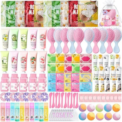 130 Pcs Spa Party Supplies for Women – Face Masks, Hand Cream, Lip Balm, & More – Pink Sleepover Birthday Favor Kit Avelisse