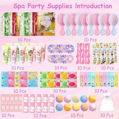 130 Pcs Spa Party Supplies for Women – Face Masks, Hand Cream, Lip Balm, & More – Pink Sleepover Birthday Favor Kit Avelisse