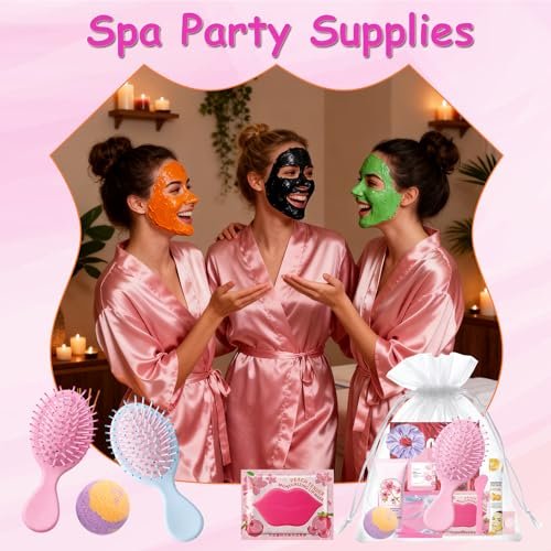 130 Pcs Spa Party Supplies for Women – Face Masks, Hand Cream, Lip Balm, & More – Pink Sleepover Birthday Favor Kit Avelisse