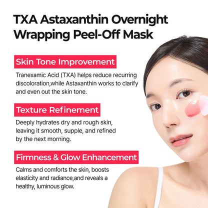Dr.Melaxin TX Astaxanthin Overnight Wrapping Peel-Off Mask – Skin Tone Improving, Hydrating & Firming Face Mask for Glow & Texture Refinement, 3.58 oz
