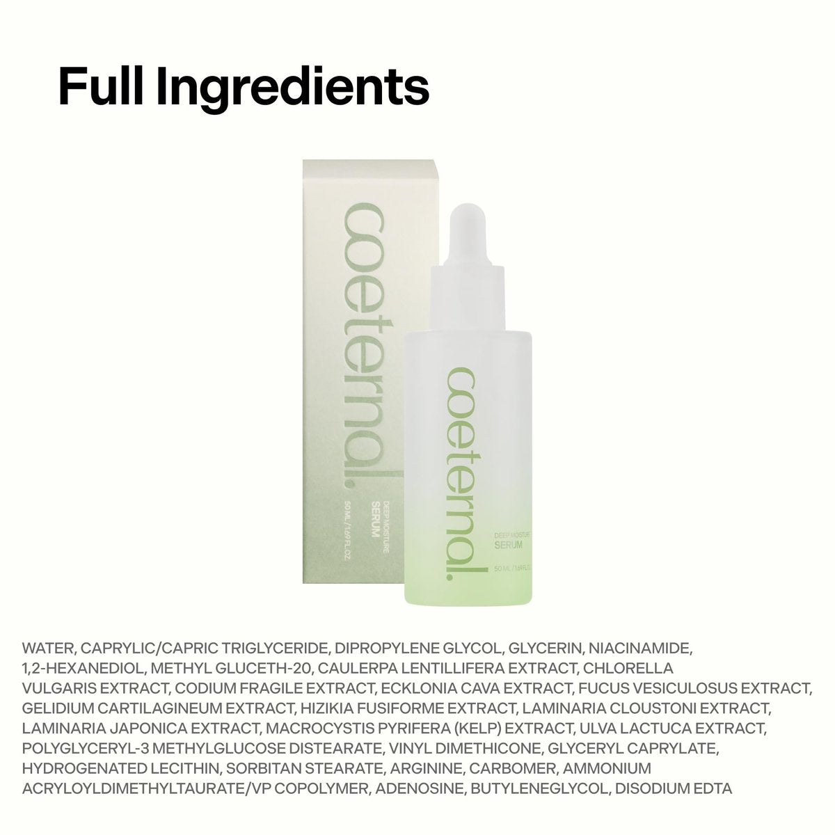 Coeternal Deep Moisture Serum – Korean Hydrating Face Serum with Algae11, Niacinamide & Arginine for Dry Skin, Barrier Repair & Glass Skin Glow, Fragrance-Free K-Beauty Skincare, 50ml / 1.69 fl.oz. Avelisse