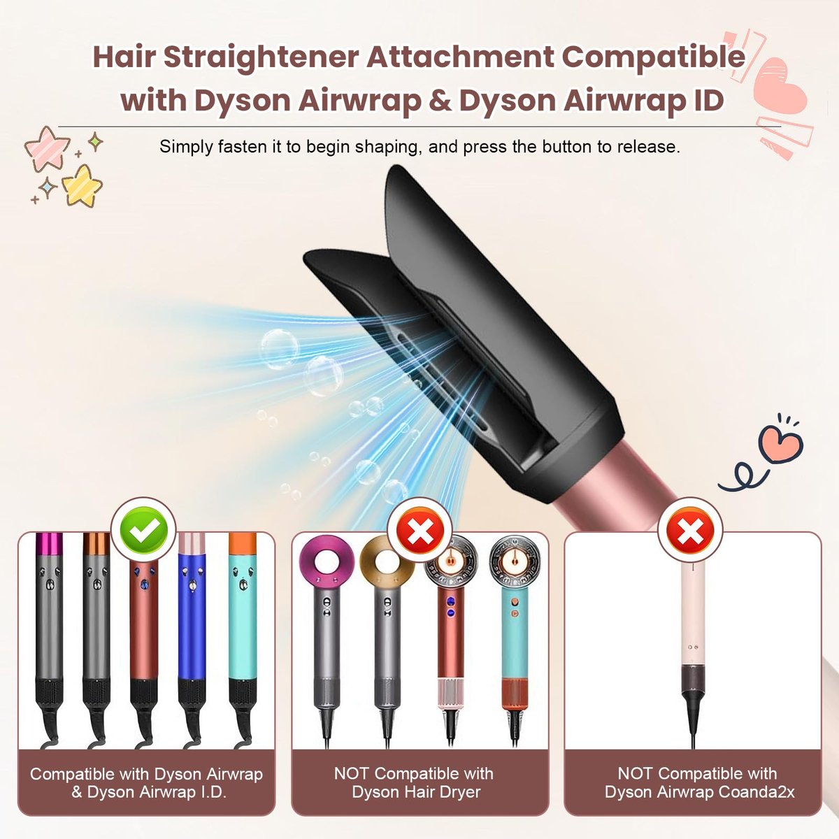 DrFlito Hair Smooth Attachment Compatible with Dyson Airwrap – Gentle Airflow Smooth Nozzle for Sleek Straight Finish Avelisse