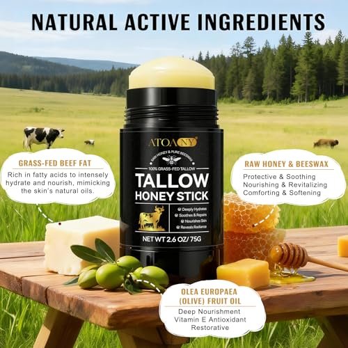 NIFEISHI Organic Beef Tallow for Skin - 100% Grass Fed Beef Tallow & Honey Balm Stick for Face and Body, Natural Moisturizer for Dry & Sensitive Skin, 2.6 FL Oz Avelisse