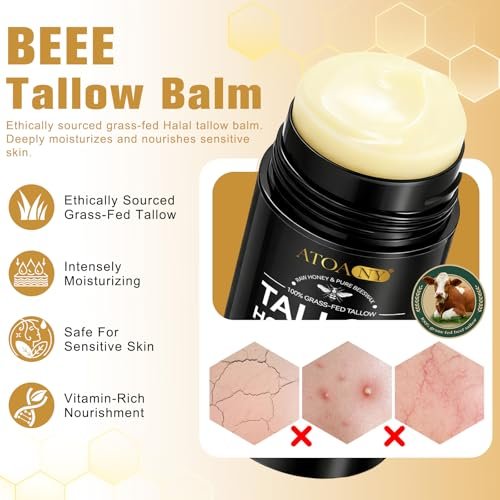 NIFEISHI Organic Beef Tallow for Skin - 100% Grass Fed Beef Tallow & Honey Balm Stick for Face and Body, Natural Moisturizer for Dry & Sensitive Skin, 2.6 FL Oz Avelisse