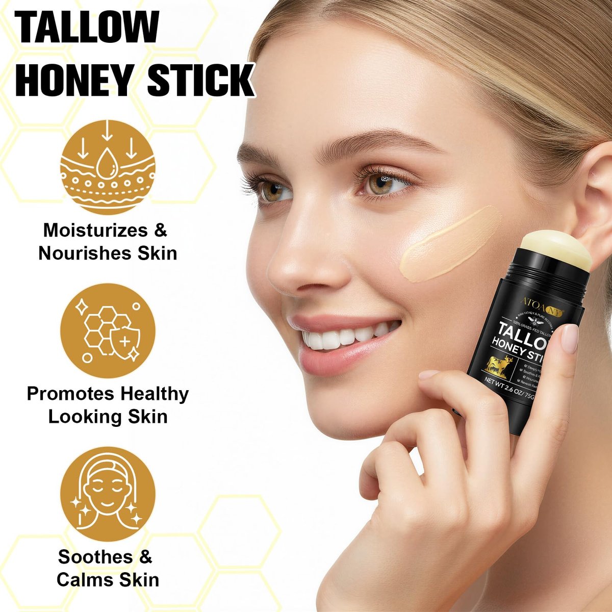 NIFEISHI Organic Beef Tallow for Skin - 100% Grass Fed Beef Tallow & Honey Balm Stick for Face and Body, Natural Moisturizer for Dry & Sensitive Skin, 2.6 FL Oz Avelisse