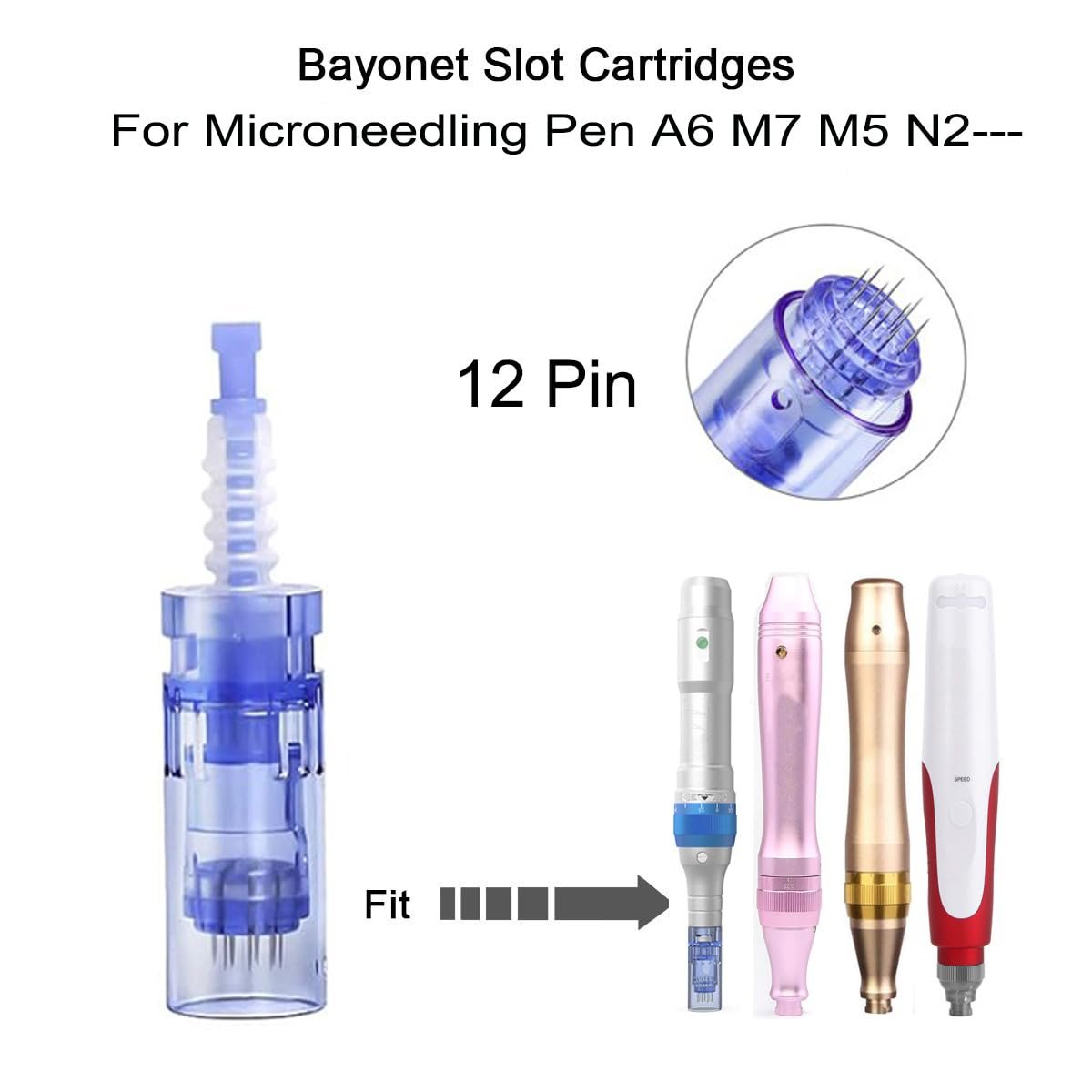12-Pin Microneedling Pen Cartridges (0.25mm, 10-Pack) for Dr. Pen A6, N2, M5, M7 – At-Home Skincare Avelisse