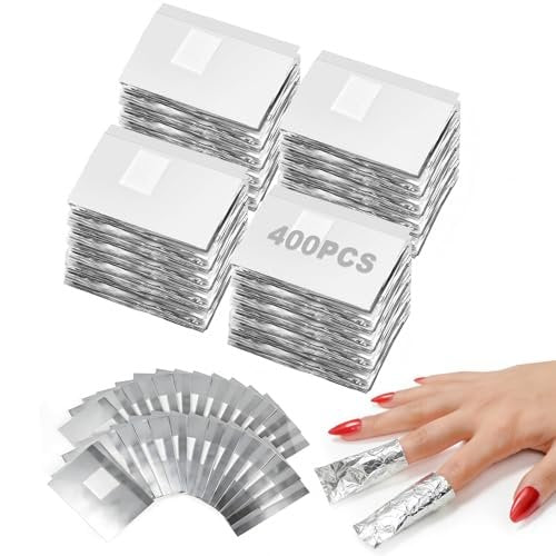 HIWRBDTI 400 PCS Nail Foil Wraps with Pre-Attached Lint-Free Cotton Pads - 2.56 x 3.54 Inches Soak Off Foils for Gel Nail Polish Remover, Home and Salon Use - görsel 2