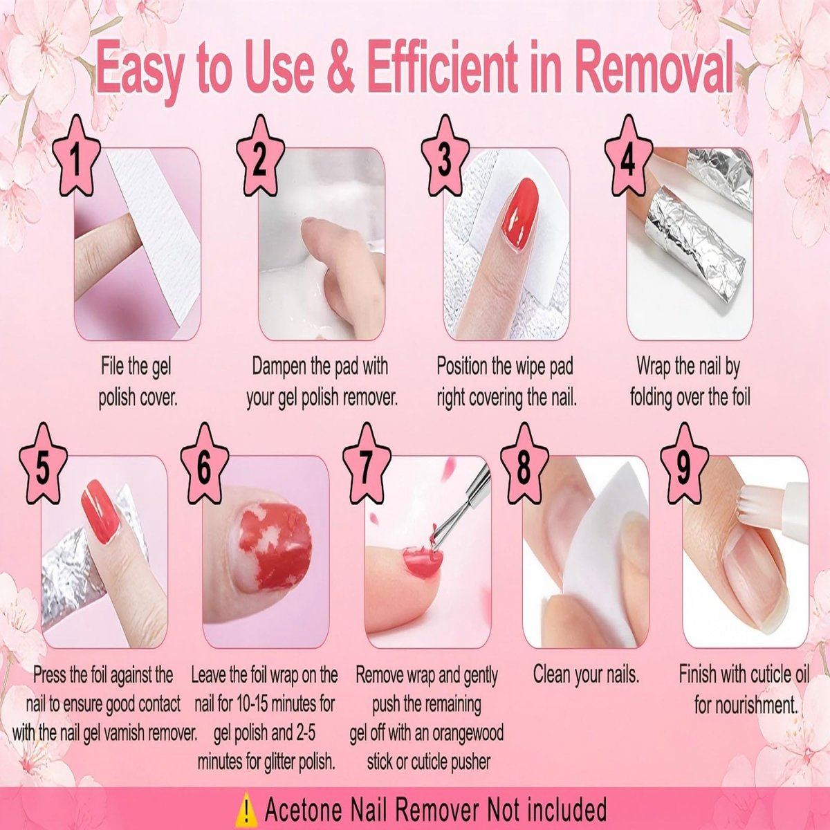 HIWRBDTI 400 PCS Nail Foil Wraps with Pre-Attached Lint-Free Cotton Pads - 2.56 x 3.54 Inches Soak Off Foils for Gel Nail Polish Remover, Home and Salon Use - görsel 13