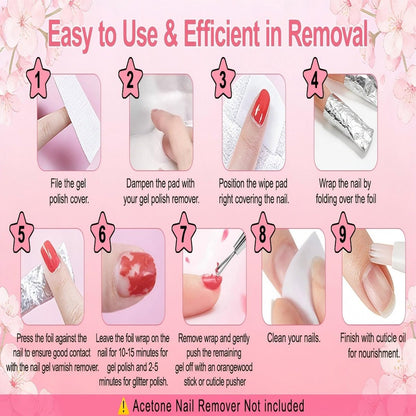 HIWRBDTI 400 PCS Nail Foil Wraps with Pre-Attached Lint-Free Cotton Pads - 2.56 x 3.54 Inches Soak Off Foils for Gel Nail Polish Remover, Home and Salon Use