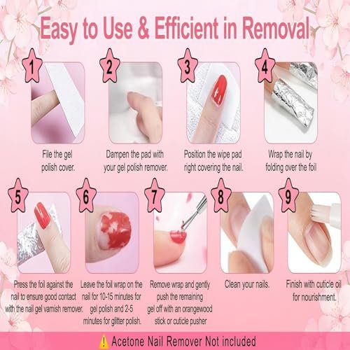 HIWRBDTI 400 PCS Nail Foil Wraps with Pre-Attached Lint-Free Cotton Pads - 2.56 x 3.54 Inches Soak Off Foils for Gel Nail Polish Remover, Home and Salon Use - görsel 14