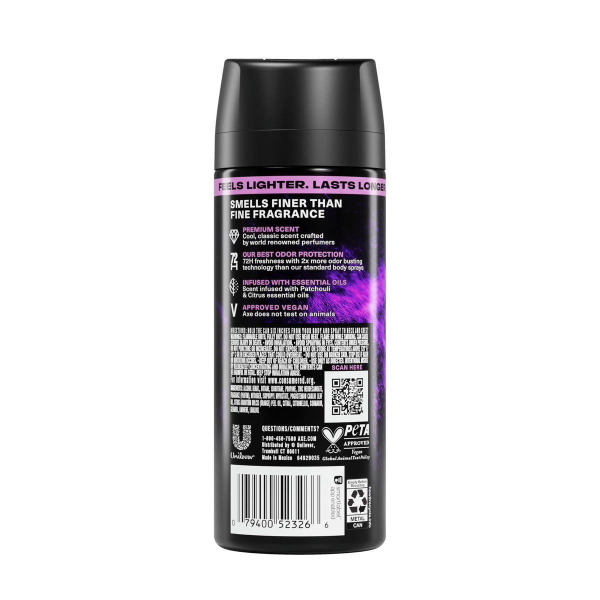 AXE Fine Fragrance Collection Body Spray Purple Patchouli 72 Hour Freshness Aluminum Free 2.9 oz - görsel 3