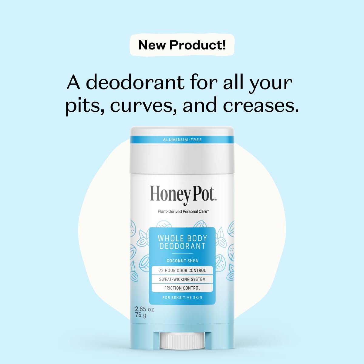 Honey Pot Whole Body Coconut Shea Butter Deodorant - Aluminum-Free, 72-Hour Odor Control, Sweat-Wicking, No Parabens or Sulfates, 2.65 Oz Avelisse