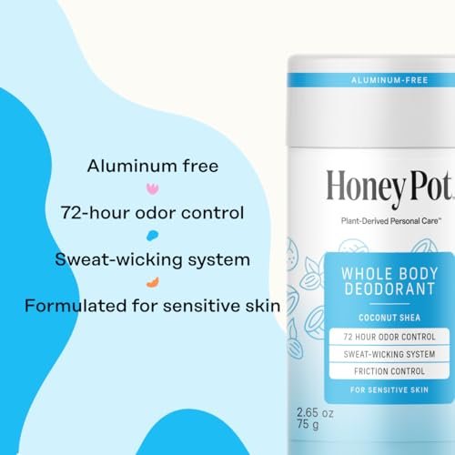 Honey Pot Whole Body Coconut Shea Butter Deodorant - Aluminum-Free, 72-Hour Odor Control, Sweat-Wicking, No Parabens or Sulfates, 2.65 Oz Avelisse