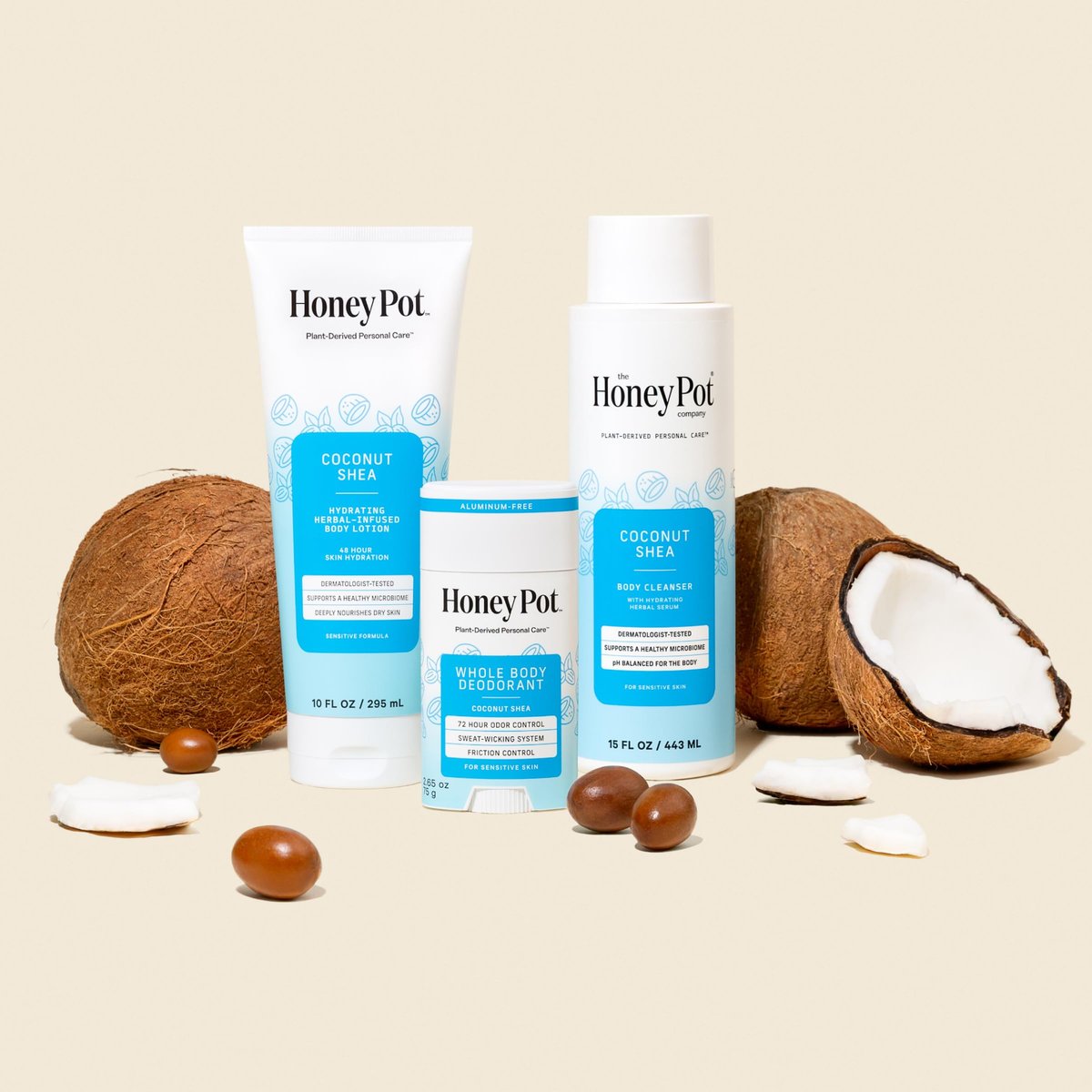 Honey Pot Whole Body Coconut Shea Butter Deodorant - Aluminum-Free, 72-Hour Odor Control, Sweat-Wicking, No Parabens or Sulfates, 2.65 Oz Avelisse