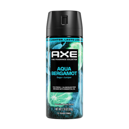 AXE Fine Fragrance Collection Body Spray Aqua Bergamot - 72 Hour Freshness, Aluminum Free, 2.9 oz