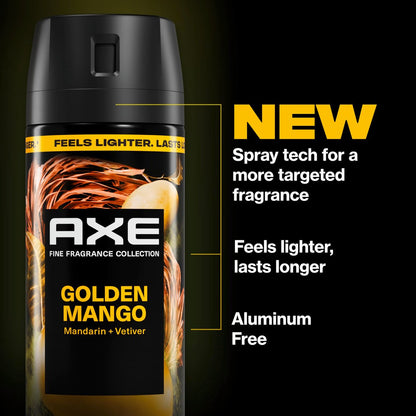 AXE Fine Fragrance Collection Body Spray Golden Mango – 72 Hour Freshness, Aluminum Free, 2.9 oz