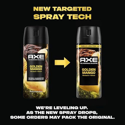 AXE Fine Fragrance Collection Body Spray Golden Mango – 72 Hour Freshness, Aluminum Free, 2.9 oz