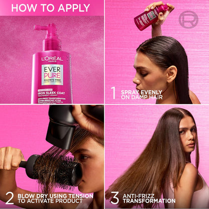L'Oreal Paris EverPure Sulfate Free Iron Sleek Coat Hair Treatment - Frizz Control & Humidity Protection, Semi-Permanent Smoothing, 5.1 fl oz