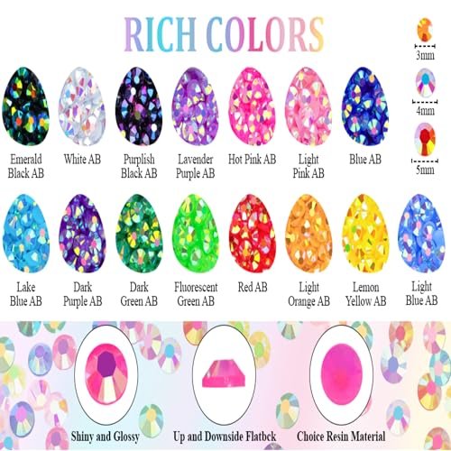 40 Colors Flatback Resin Jelly Rhinestones - 3mm 32000 Pieces with B7000 Glue for Bedazzling, Crafting, Clothing, Shoes, Nail Art, Diamond Art Avelisse