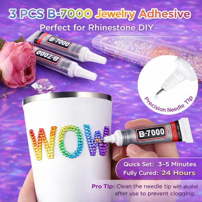 40 Colors Flatback Resin Jelly Rhinestones - 3mm 32000 Pieces with B7000 Glue for Bedazzling, Crafting, Clothing, Shoes, Nail Art, Diamond Art Avelisse