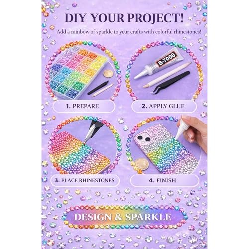 40 Colors Flatback Resin Jelly Rhinestones - 3mm 32000 Pieces with B7000 Glue for Bedazzling, Crafting, Clothing, Shoes, Nail Art, Diamond Art Avelisse