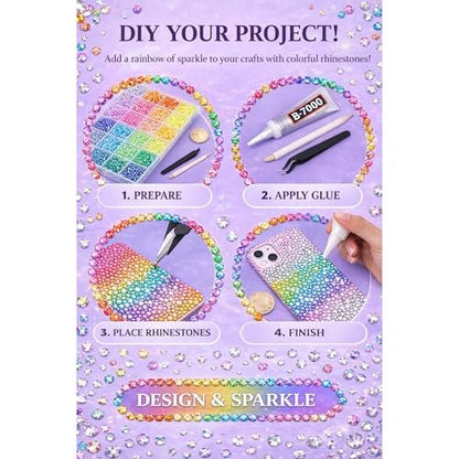 40 Colors Flatback Resin Jelly Rhinestones - 3mm 32000 Pieces with B7000 Glue for Bedazzling, Crafting, Clothing, Shoes, Nail Art, Diamond Art Avelisse