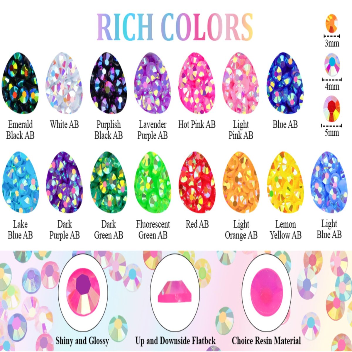 40 Colors Flatback Resin Jelly Rhinestones - 3mm 32000 Pieces with B7000 Glue for Bedazzling, Crafting, Clothing, Shoes, Nail Art, Diamond Art Avelisse
