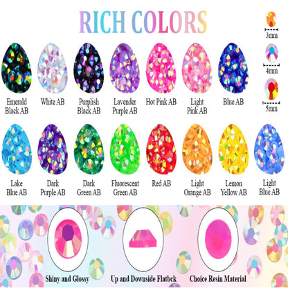 40 Colors Flatback Resin Jelly Rhinestones - 3mm 32000 Pieces with B7000 Glue for Bedazzling, Crafting, Clothing, Shoes, Nail Art, Diamond Art Avelisse
