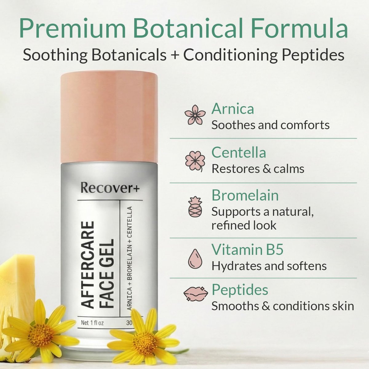 Escentile Arnica Face Gel – Lightweight Post-Procedure Recovery Gel with Arnica, Bromelain, Centella & Vitamin B3, 1 fl oz Avelisse