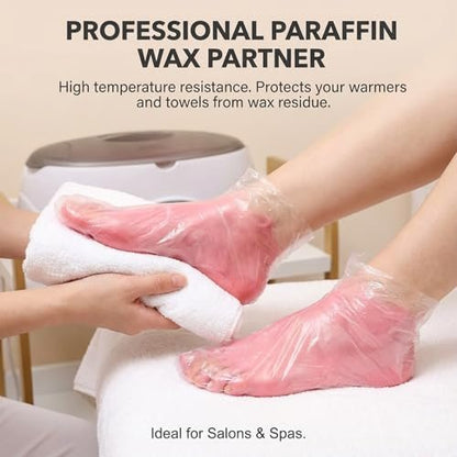 Disposable Plastic Foot Covers for Pedicure & Spa - 100 Pack Clear Paraffin Bath Liners