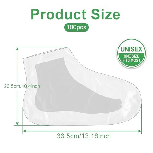 Disposable Plastic Foot Covers for Pedicure & Spa - 100 Pack Clear Paraffin Bath Liners - görsel 4