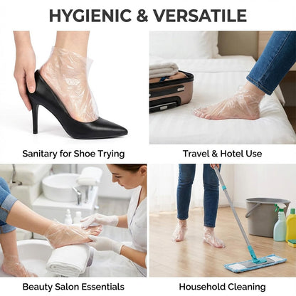 Disposable Plastic Foot Covers for Pedicure & Spa - 100 Pack Clear Paraffin Bath Liners