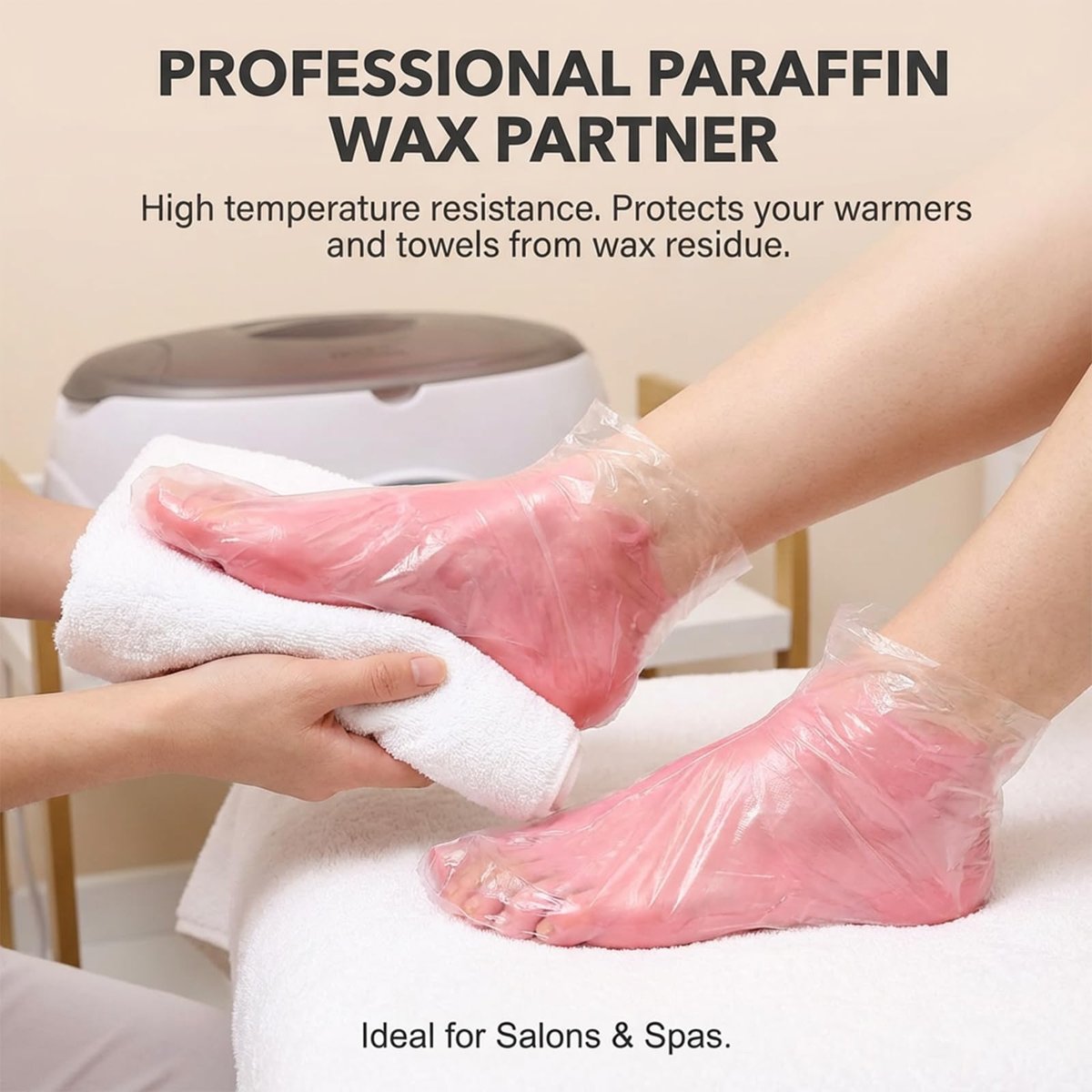 Disposable Plastic Foot Covers for Pedicure & Spa - 100 Pack Clear Paraffin Bath Liners - görsel 9