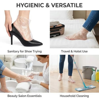 Disposable Plastic Foot Covers for Pedicure & Spa - 100 Pack Clear Paraffin Bath Liners