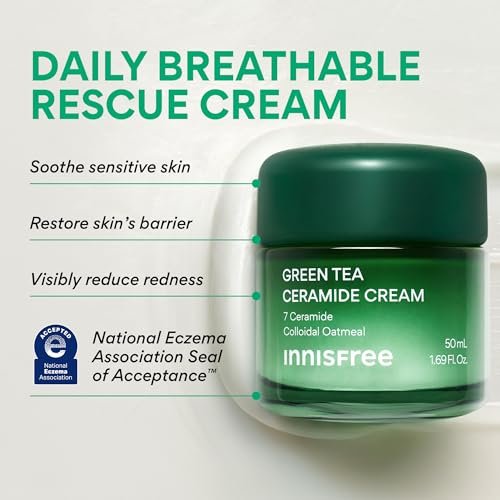 innisfree Green Tea Ceramide Cream – Hydrating Rescue Moisturizer for Dry, Sensitive & Eczema-Prone Skin Avelisse