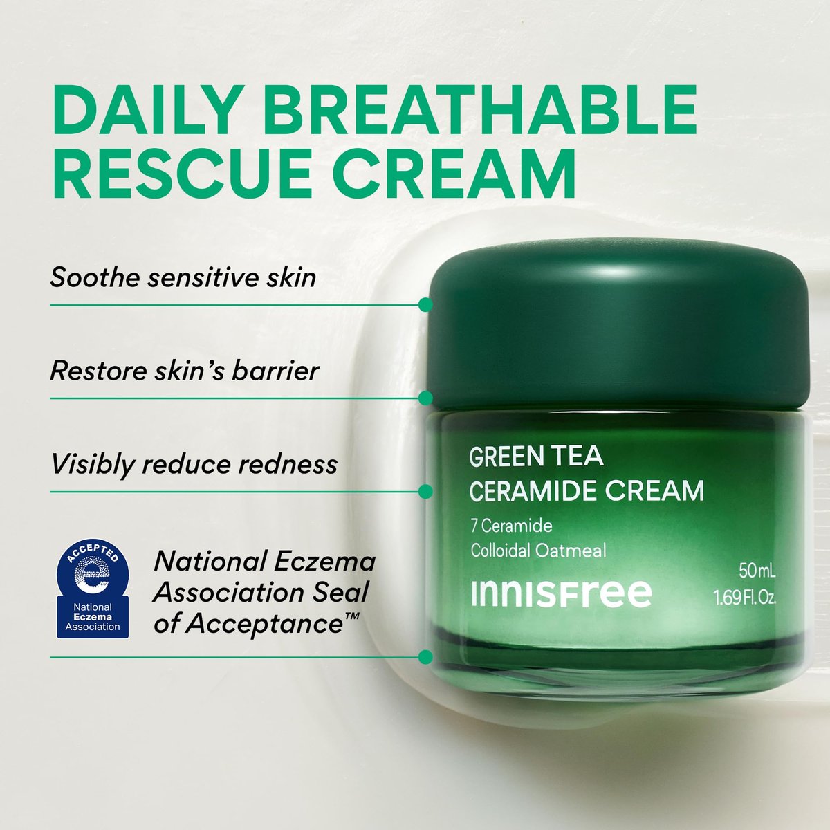 innisfree Green Tea Ceramide Cream – Hydrating Rescue Moisturizer for Dry, Sensitive & Eczema-Prone Skin Avelisse