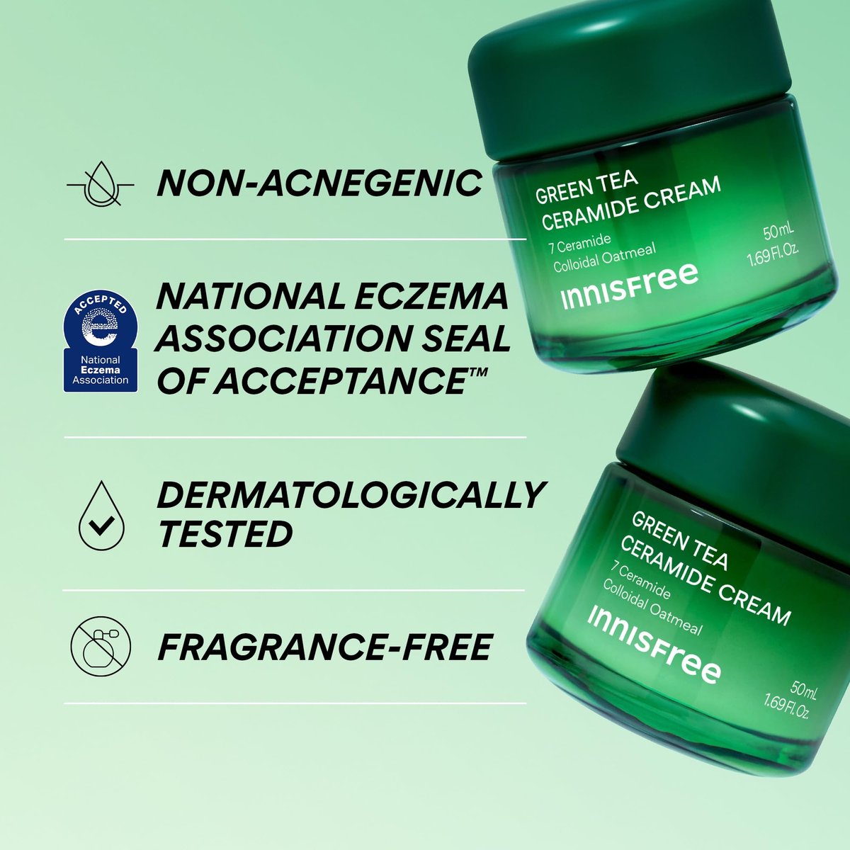 innisfree Green Tea Ceramide Cream – Hydrating Rescue Moisturizer for Dry, Sensitive & Eczema-Prone Skin Avelisse