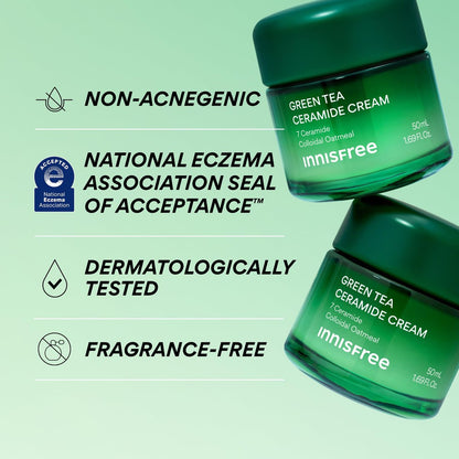 innisfree Green Tea Ceramide Cream – Hydrating Rescue Moisturizer for Dry, Sensitive & Eczema-Prone Skin Avelisse