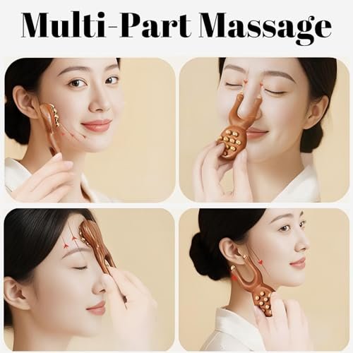 KINTEGOOD Sandalwood Facial Massage Roller with 12 Brass Beads - Wooden Y-Shaped Guasha Tool for Face, Eye, Nose, Ear Meridian Acupoint Massage - görsel 6