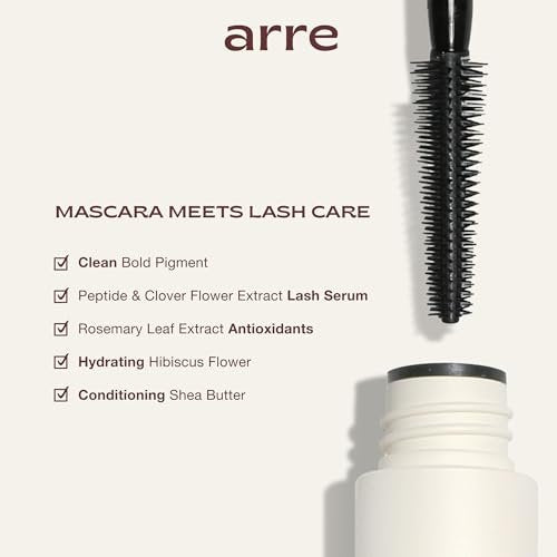 Arre Beauty Tubing Mascara - Lengthening Formula with Peptide Infused Lash Serum - Smudge-Proof, Warm Water Removal, Sensitive Eye Safe - Glossy Jet Black (Ace High) Avelisse