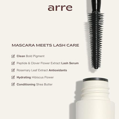 Arre Beauty Tubing Mascara - Lengthening Formula with Peptide Infused Lash Serum - Smudge-Proof, Warm Water Removal, Sensitive Eye Safe - Glossy Jet Black (Ace High) Avelisse
