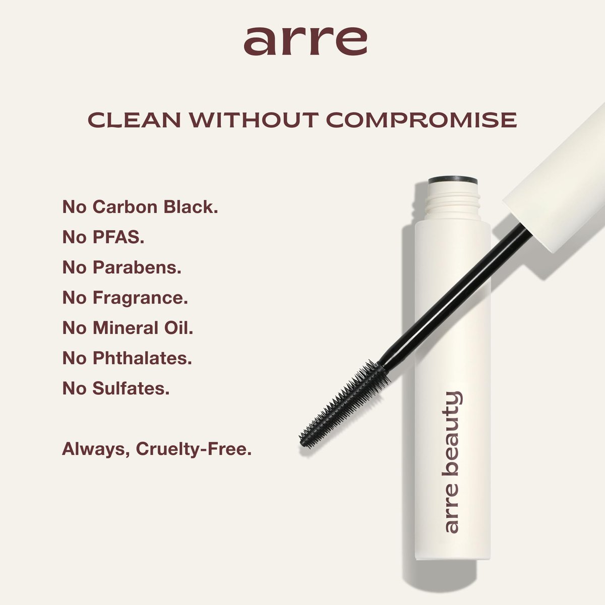 Arre Beauty Tubing Mascara - Lengthening Formula with Peptide Infused Lash Serum - Smudge-Proof, Warm Water Removal, Sensitive Eye Safe - Glossy Jet Black (Ace High) Avelisse