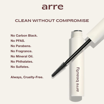 Arre Beauty Tubing Mascara - Lengthening Formula with Peptide Infused Lash Serum - Smudge-Proof, Warm Water Removal, Sensitive Eye Safe - Glossy Jet Black (Ace High) Avelisse