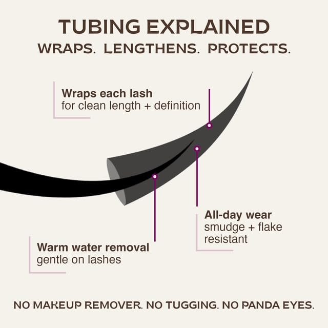 Arre Beauty Tubing Mascara - Lengthening Formula with Peptide Infused Lash Serum - Smudge-Proof, Warm Water Removal, Sensitive Eye Safe - Glossy Jet Black (Ace High) Avelisse
