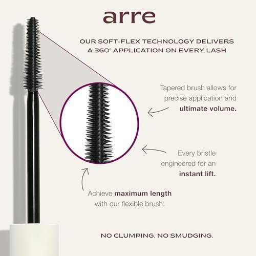 Arre Beauty Tubing Mascara - Lengthening Formula with Peptide Infused Lash Serum - Smudge-Proof, Warm Water Removal, Sensitive Eye Safe - Glossy Jet Black (Ace High) Avelisse
