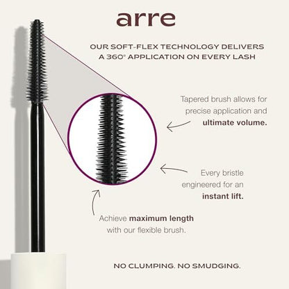 Arre Beauty Tubing Mascara - Lengthening Formula with Peptide Infused Lash Serum - Smudge-Proof, Warm Water Removal, Sensitive Eye Safe - Glossy Jet Black (Ace High) Avelisse